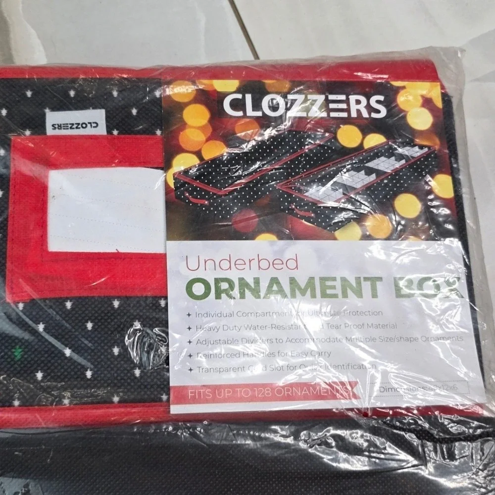 Clozzer Underbed Ornament Box Holiday Storage Bag 128 Ornaments 48x12x6 Black S3
